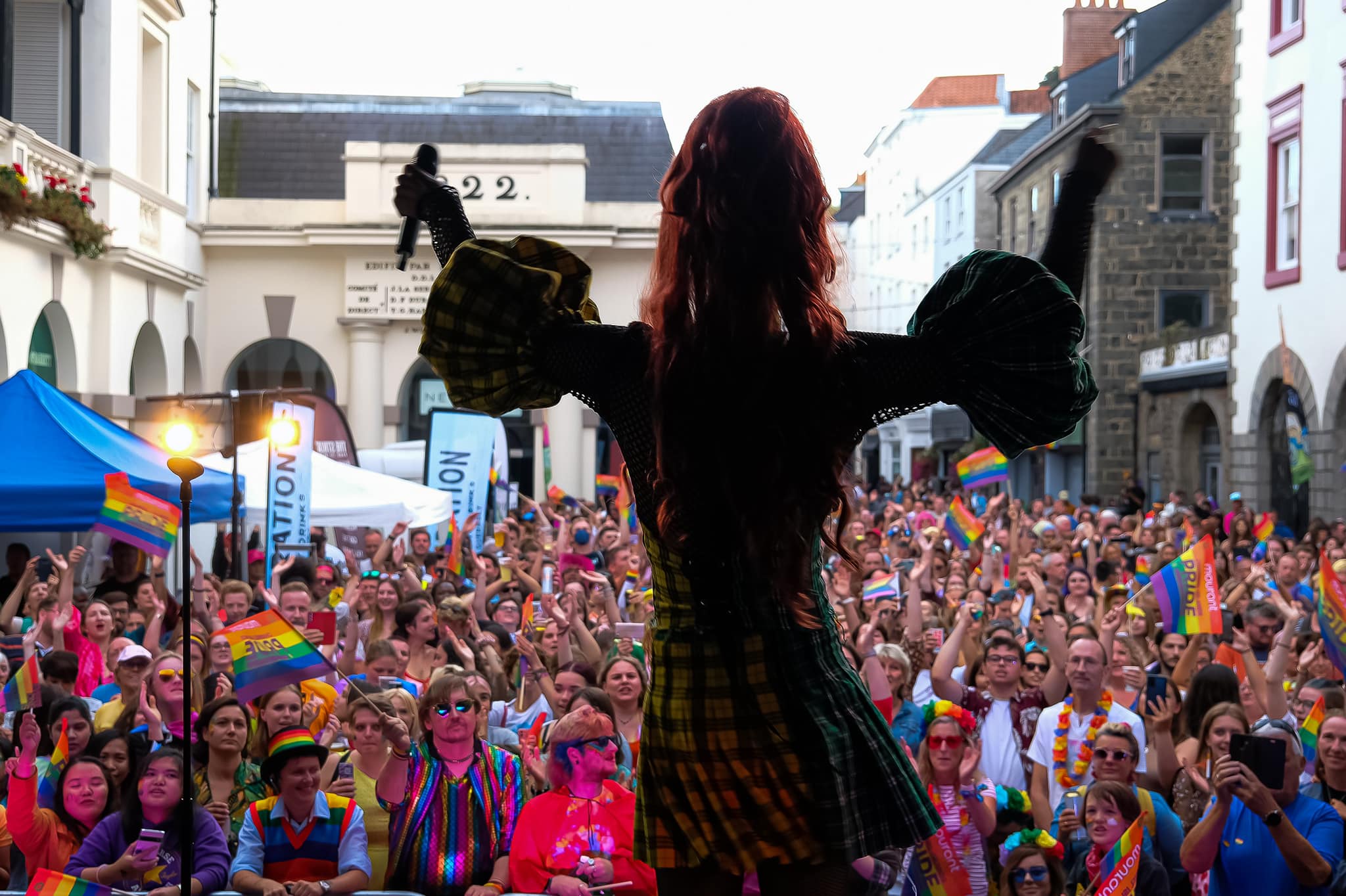Crowds cheer for performer at the Channel Islands Pride celebrations